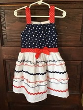 Little Lass Toddler Girls Patriotic Ruffled Dress Stars Stripes Summer Sun Dress