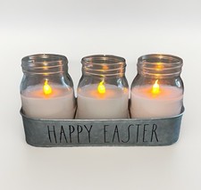 Rae Dunn 3 Pack Mason Jar White Flameless Candle Set Happy Easter 10.5”L X 5”H