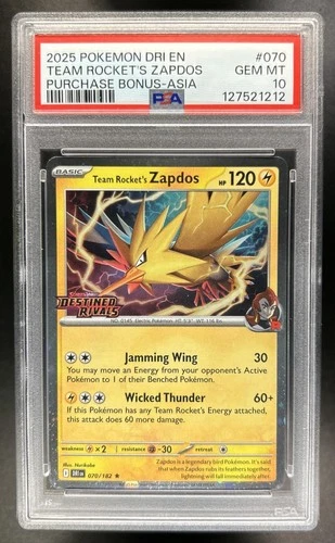 2025 Pokemon Destined Rivals Team Rocket's Zapdos Bonus Asia #070/182 PSA 10