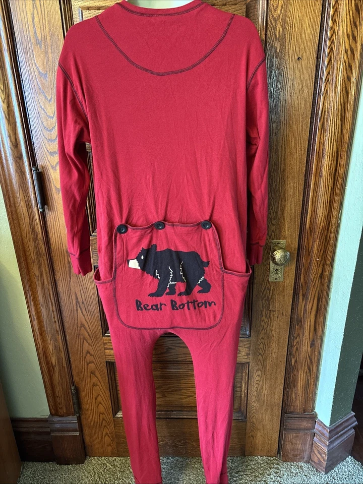 LAZY ONE Bear Bottom Back Flap Jack One Piece PJ Pajamas Lounge UNION SUIT, Sz L - Image 2 of 4