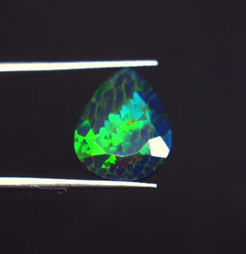 7.2 CT Fire Black Smoked Ethiopian Opal Pear Faceted Gemstone 16.4X13.1X9.4 mm - Image 3 of 4