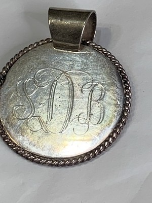 Vintage Sterling Silver Monogram Initial Pendant 1.5 d 13.4gr Rope Twist Edge