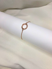 Rose Gold Round Link Chain Charm Bracelet Round Dangle, Adjustable