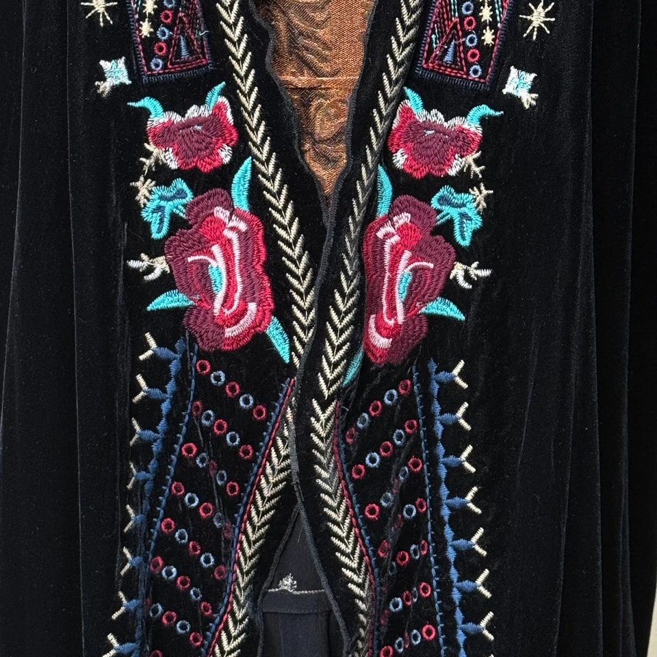 Vintage 90s Y2k Velvet Embroidered Jacket Southwestern Whimsigoth Witchy S - Image 4 of 4