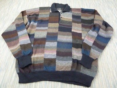 Peruvian Connection Pullover Herren Large Mehrfarbig Gestreift Alpaka Strick Polo