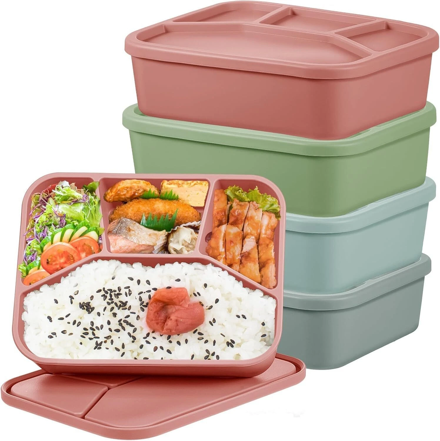 4-Pcs Silicone Bento Box Reusable Lunch Container Smooth Leak Proof Lunch Box US
