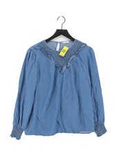 Hush Women's Top UK 14 Blue 100% Lyocell Modal Long Sleeve Round Neck Basic