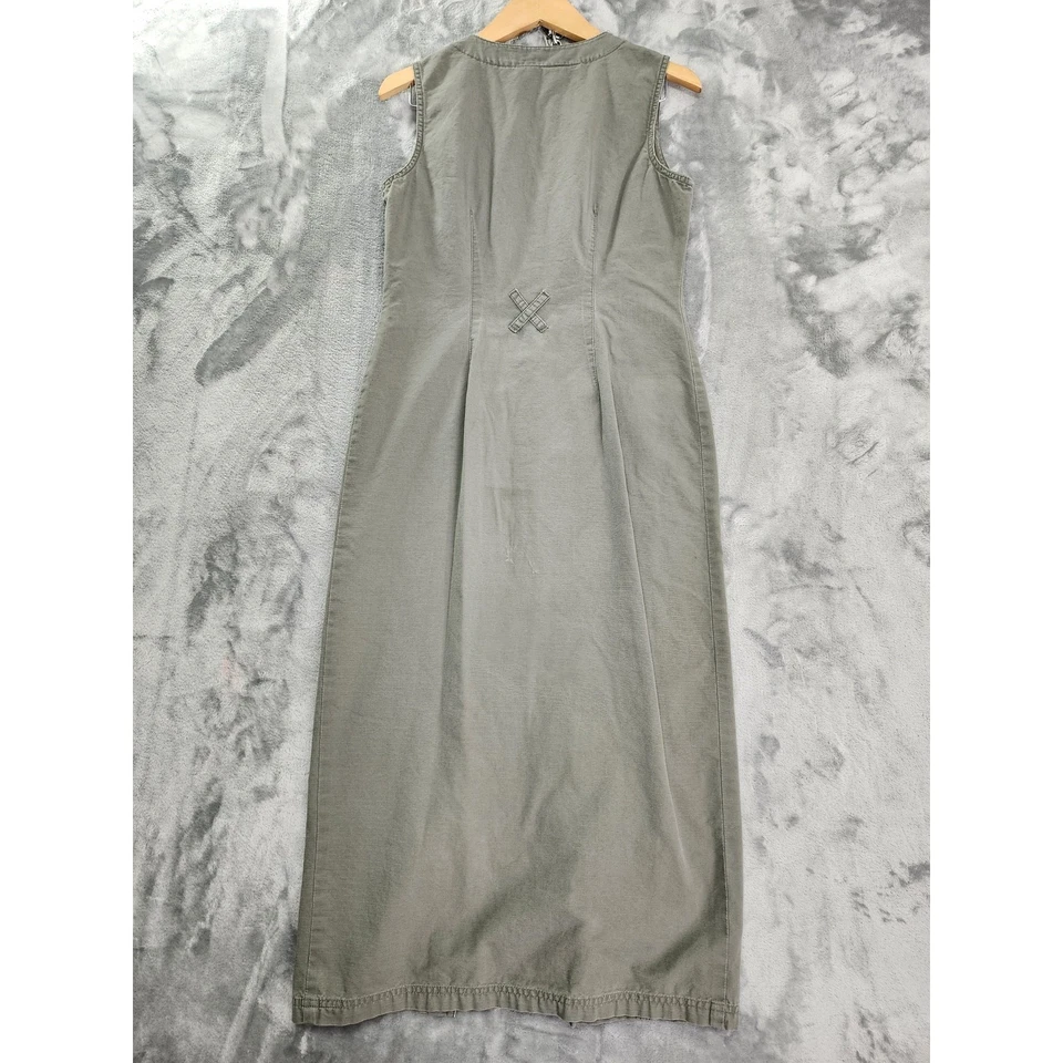 Vestido midi vintage años 90 desteñido gloria para mujer S verde sin mangas con botones vaina delantera Foto 3 de 4