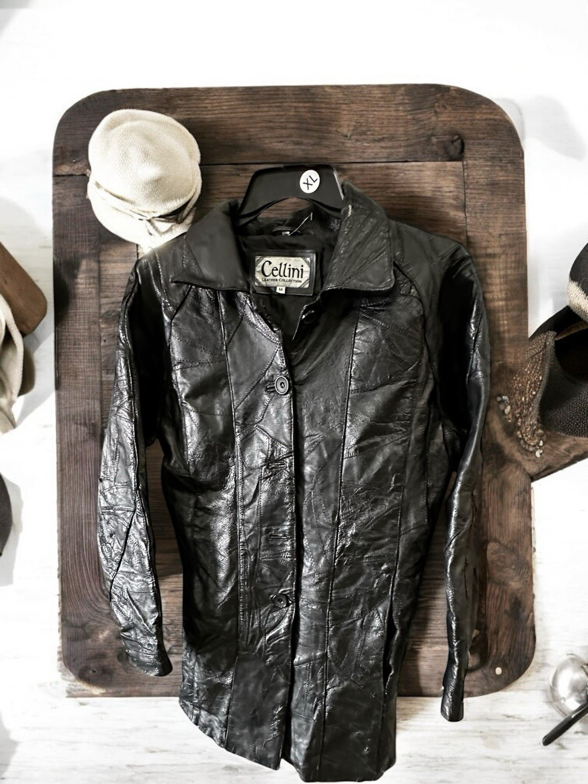 Vintage Cellini 100% Patchwork Black Leather Butt… - image 5