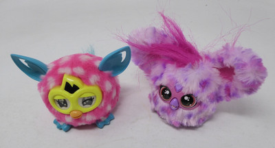 Lot of 2 Mini Furby 2013 Hasbro Furby Furblings: Pink/White Spots & Purple/White