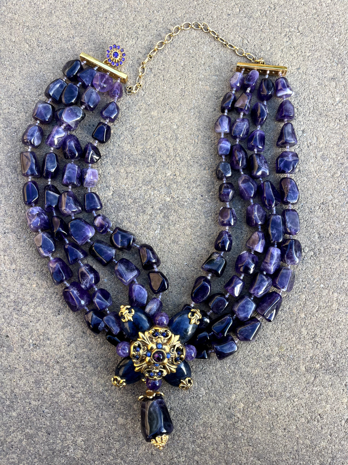 Vintage Amethyst Multi-Strand Statement Necklace … - image 1