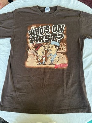 Abbott and Costello Whos On First Skit Cover and Script BROWN Adult T-Shirt M
