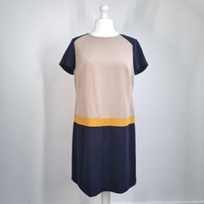 M&S Woman Shift Dress UK 16 Colour Block Beige Navy Smart Work Office Lined