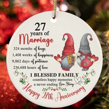 27 Years Of Marriage Ornament Happy 27th Anniversary Gnome Couple Christmas Gift