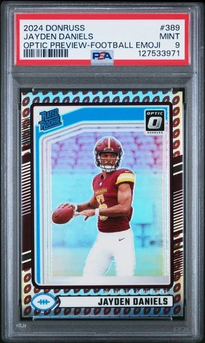 JAYDEN DANIELS 2024 OPTIC PREVIEW FOOTBALL EMOJI PRIZM RC #389 PSA 9 MINT! NFL!
