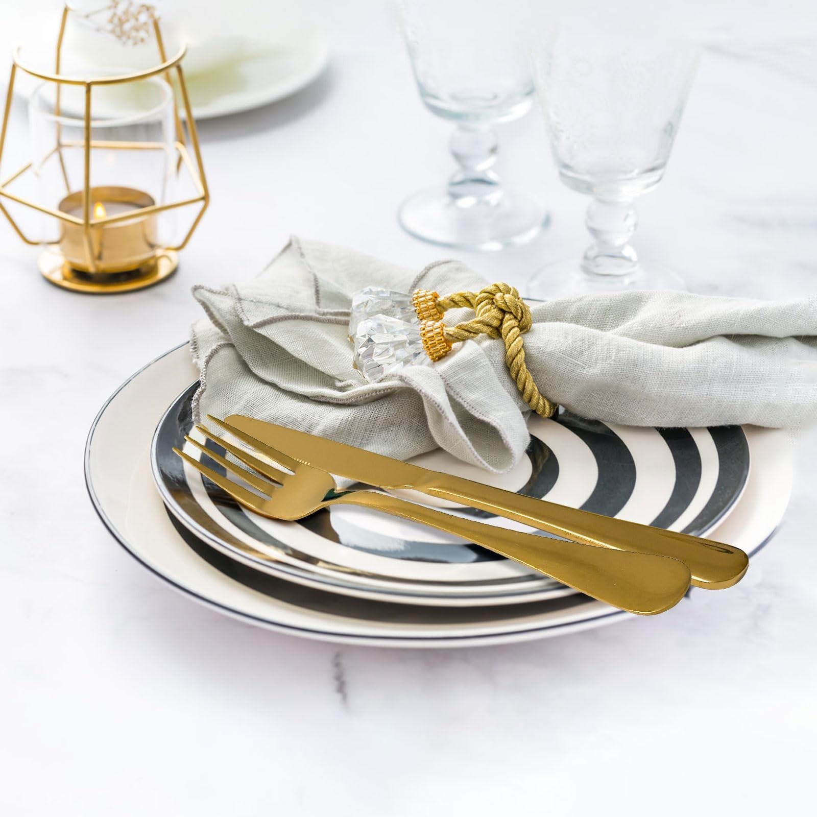 Gold Silverware Set, Stainless Steel Flatware Set Service for 6, Kitchen Cutl...