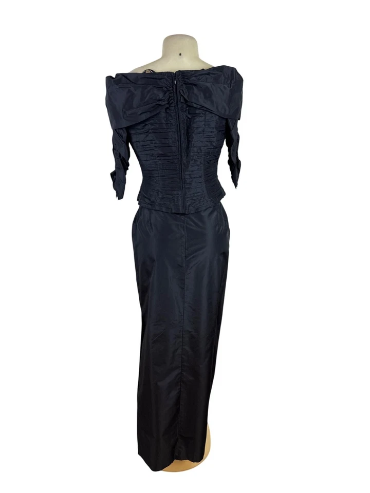 Conjunto de top y falda formal vintage Chetta B negra con hombros descubiertos para mujer talla 8 Foto 3 de 4