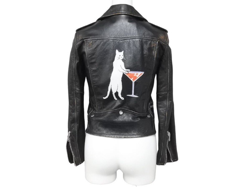 Giacca Saint Laurent Rider'S Moto Gatto e Cocktail 483165 Pelle di Vacchetta Taglia 34