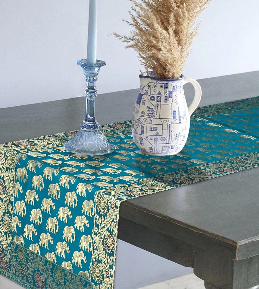 Traditional Indian Traditional Kitchen Decoration Table Runner Brocade Satin ... - Image 3 of 4