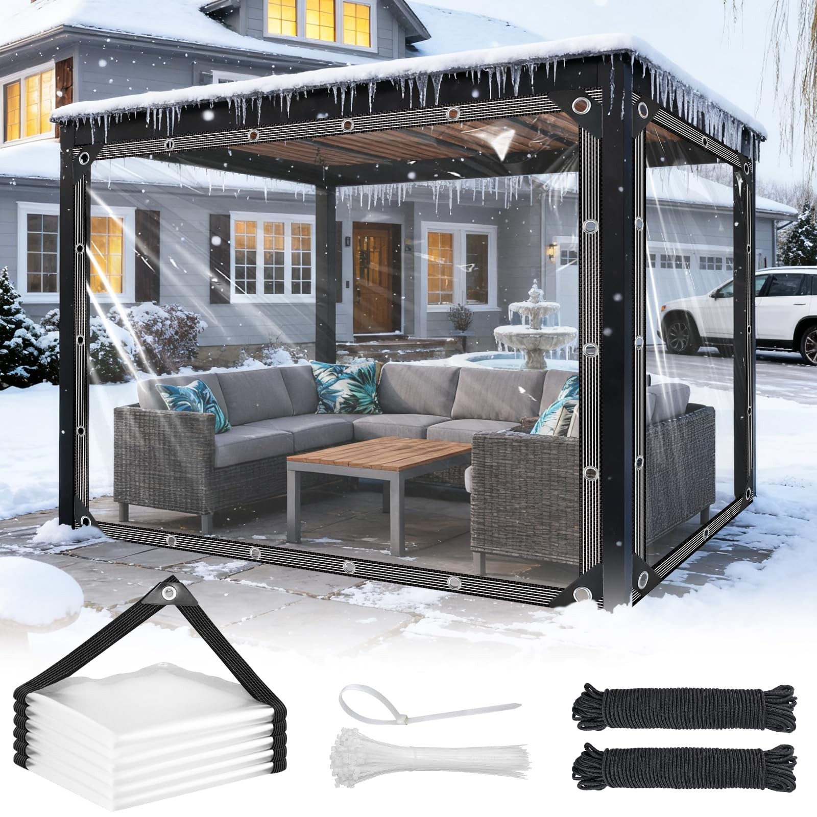 Clear Tarp with Grommets 4x6ft Tarps 4x6ft, Transparent