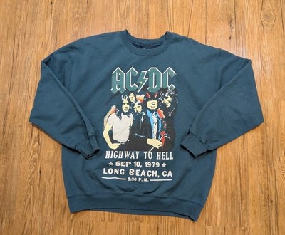 AC/DC HIGHWAY TO HELL 1979 LONG BEACH CA TEAL BLUE SWEATSHIRT MENS L B51