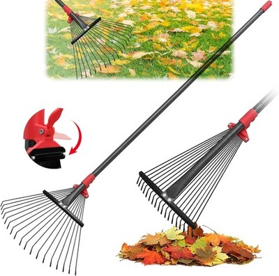 76 Inch Rake for Leaves, Adjustable 18 Metal Tines with 76 inch, Red 