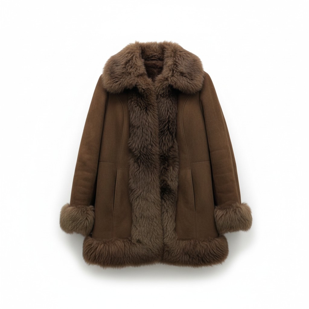 Leder Cris Real Mouton Fur Coat Jacket Warm Brown Size M from Japan