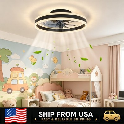 LETRY 18.9in LED Flush Mount Ceiling Fan Light Dimmable Remote Control 6-Speed