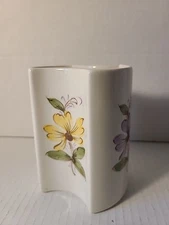 Vintage FTD Floral Porcelain Flower Vase Portugal 1981 Blue Yellow Pink Purple