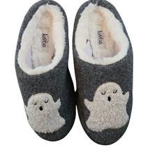 Kooba Women's Ladies Slippers Ghost Halloween Gray  White Furry NEW Small 5-6