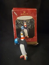 Vintage 1999 Hallmark Keepsake Ornamet Penquin W/ Bowling Ball In Box(box Damage