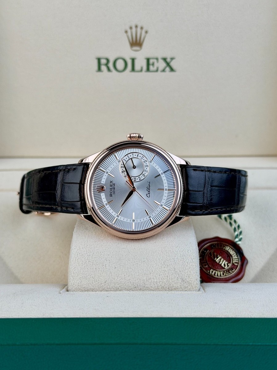 Rolex Cellini Date 39 Silver Index Fluted Strap Preowned Watch&Box