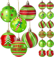 12 Pcs Christmas Tree Ornaments 2.4" Red Green Glitter Hanging Balls