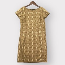 Lauren Ralph Lauren Shift Dress Women M Gold Excellent Snakeskin Animal Print