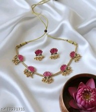 Indian Bollywood Gold Plated Kundan Choker Bridal Necklace Earrings Jewelry Set