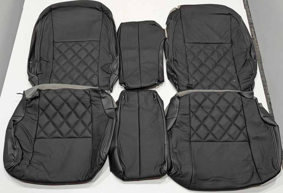 Fundas de asiento de cuero negro AT46 para Toyota Sienna 8 pasajeros LE SE 2014 Foto 3 de 4