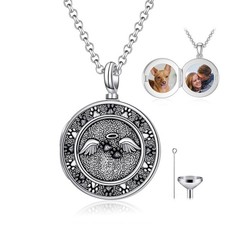 Dog Urns for Ashes Paw Pendant Locket Necklace Holds 2 Pictures Sterling Silv...