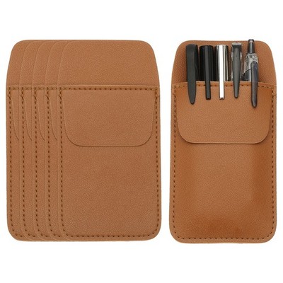 6 Pack Leather Pocket Protector, MultiPurpose Pen Pocket Holds, Brown