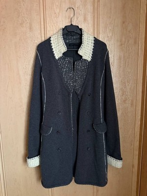 ERMANNO SCERVINO ITALY MERINO WOOL ANGORA NYLON COAT JACKET WOMENS KNIT SIZE 42 