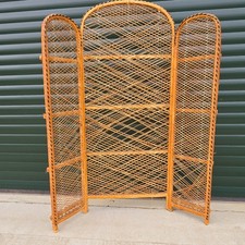 Vintage Rattan Bamboo Wicker 3 Panel Folding Screen Room Divider Boho Fire Scree
