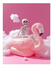 Surreal Skeleton and Flamingo Wall Art Poster Premium Quality