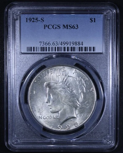 1925-S Peace Dollar - $1 PCGS MS63 - Better Date Coin!