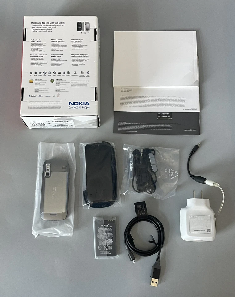 Nokia E75 Slider Phone — New Open Box — Complete — Silver Black — See Desc. - Image 2 of 4