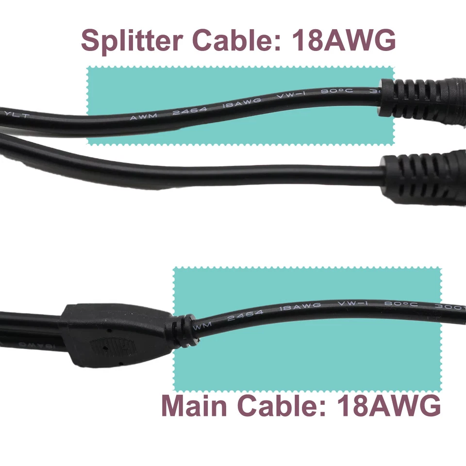 DC Power 1 Female to 2 Female Splitter Cable 5.5mm x 2.1mm CCTV LED Light 18AWG - Image 4 of 4