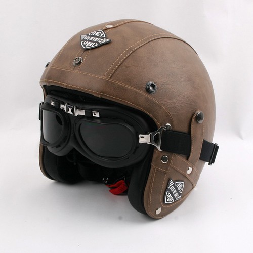 MOTORCYCLE VINTAGE LEATHER HELMET OPEN 