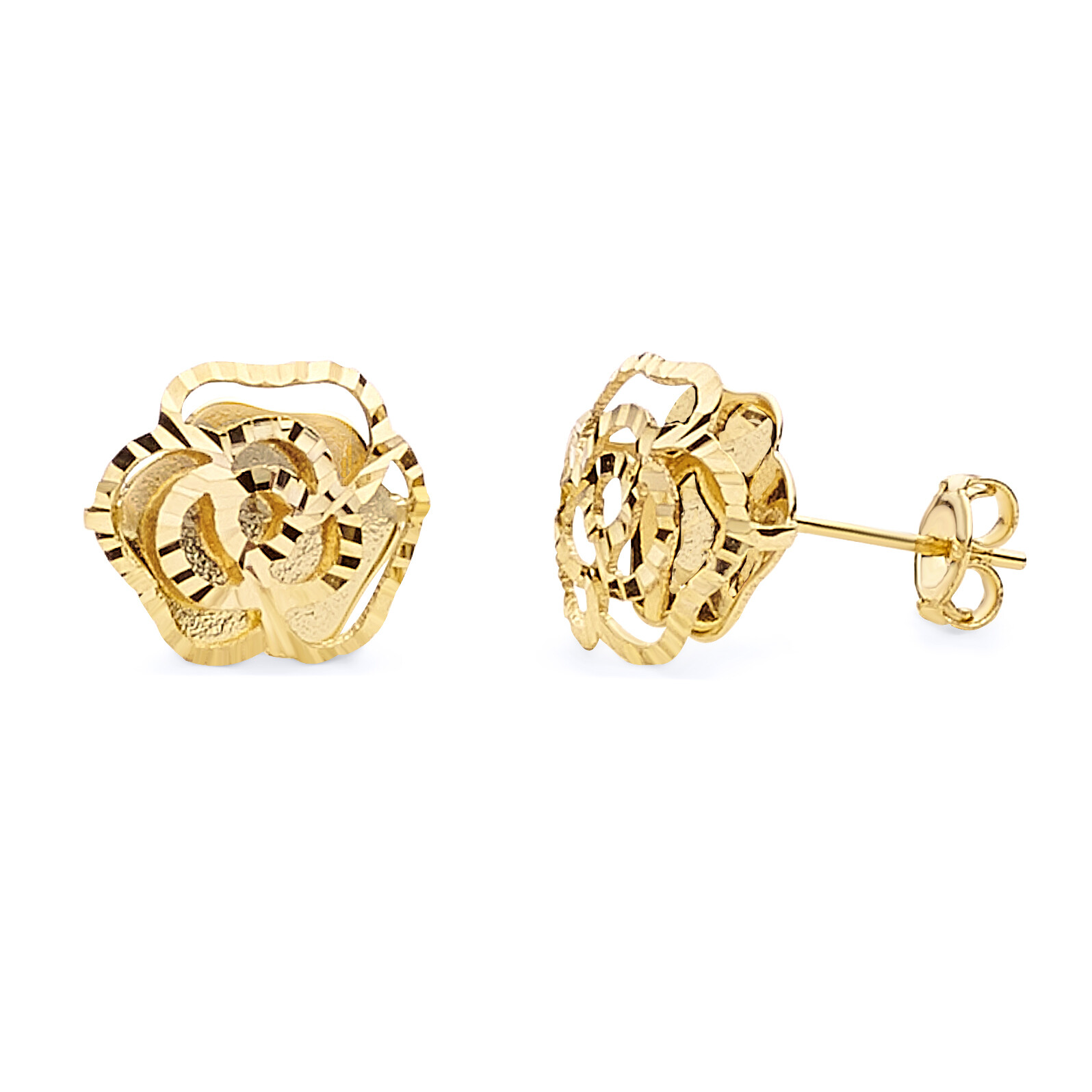 Wellingsale 14k Yellow Gold Open Rose Flower Stud Earrings (9.9 x 9.9 mm)