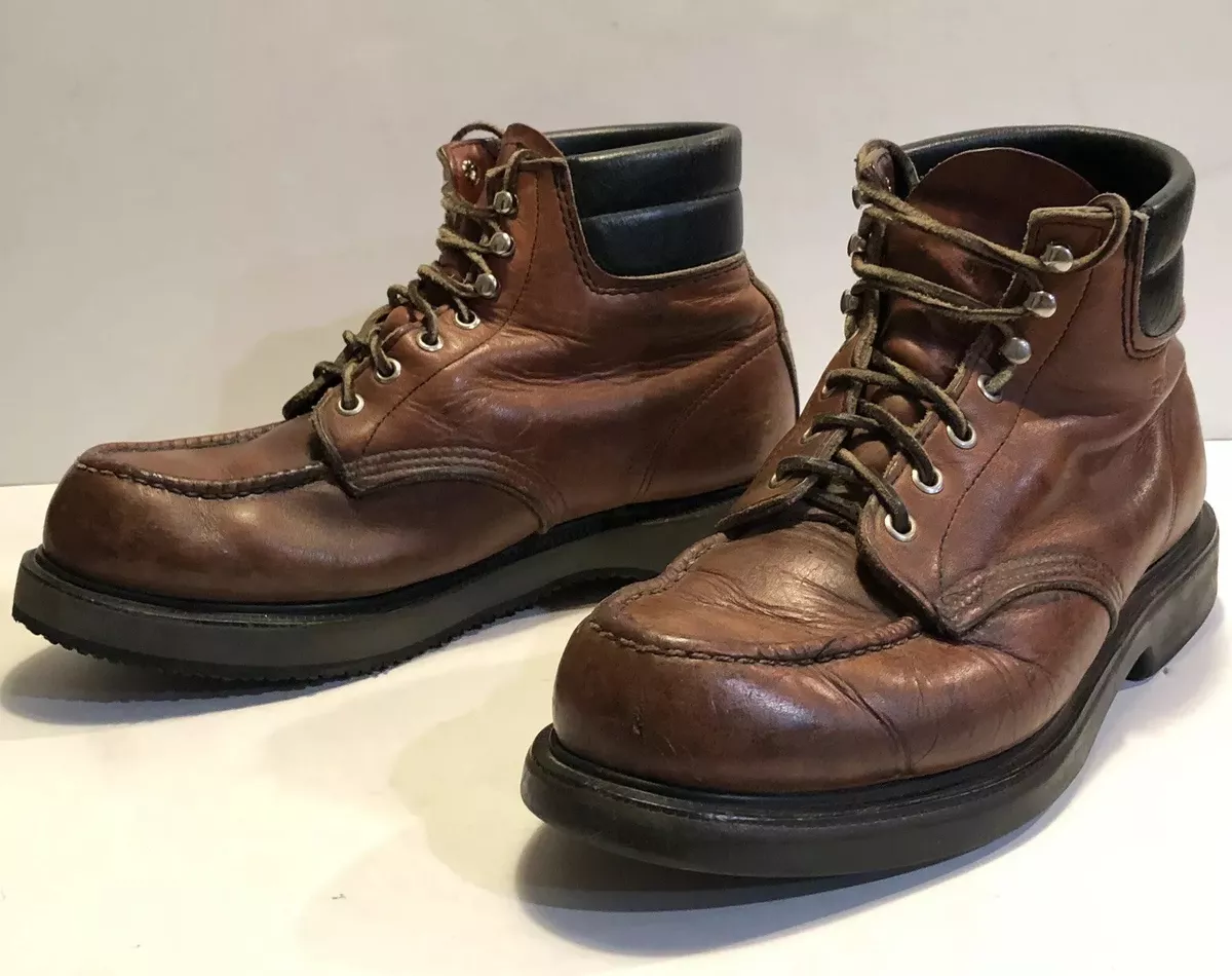 Vintage RED WING Moc Toe Super Sole Boots Size 9.5 H US Brown