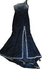 Joli Prom Dress Size 6 Black Beaded  One Shoulder Full Length Train FLAWS 