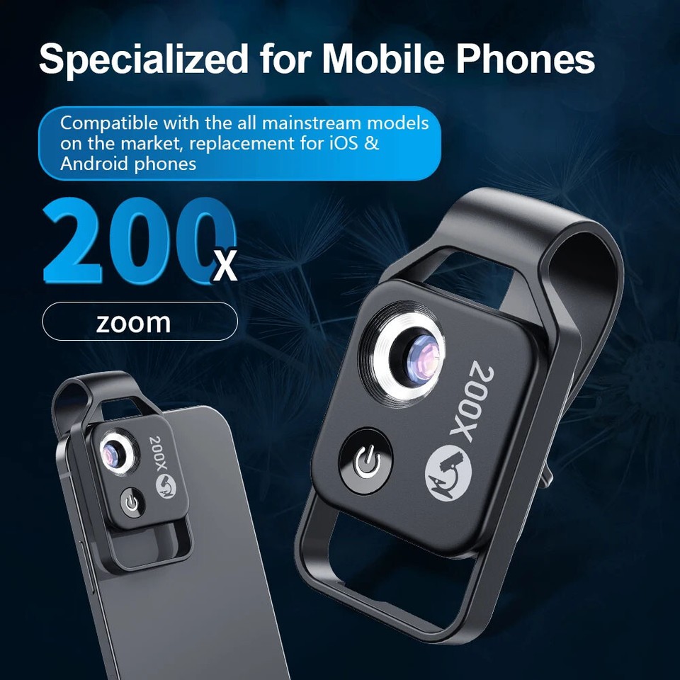 200X Universal Mobile Phone Microscope Camera Lens Stick with 6 LED ...