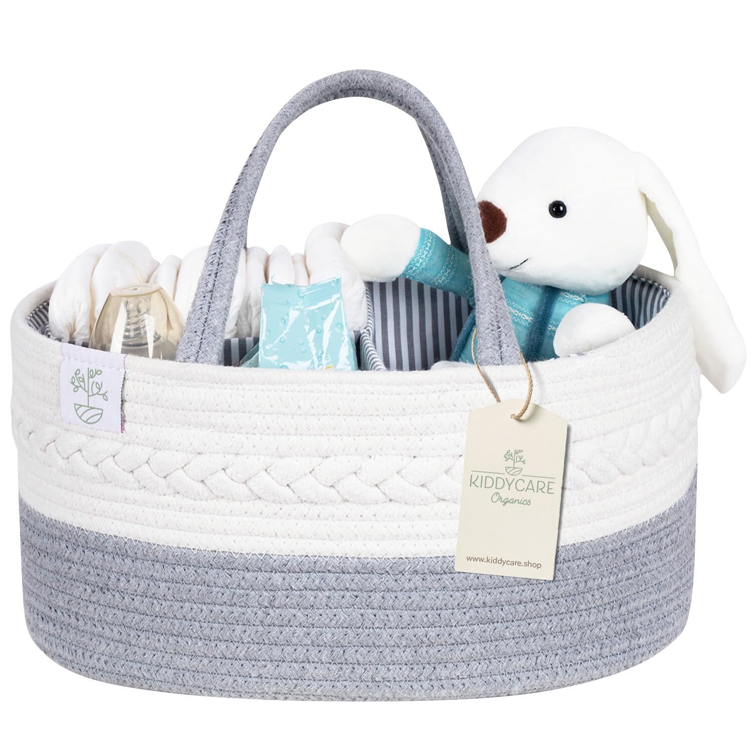 Woven Diaper Caddy Basket with Handle Lid Diaper Caddy Basket with Dividers f...